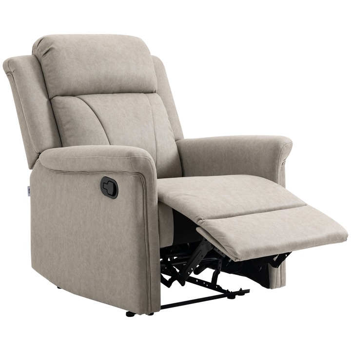 Fotoliu recliner manual, Homcom, spatar si brate, microfibra, gri, 78x96x102cm