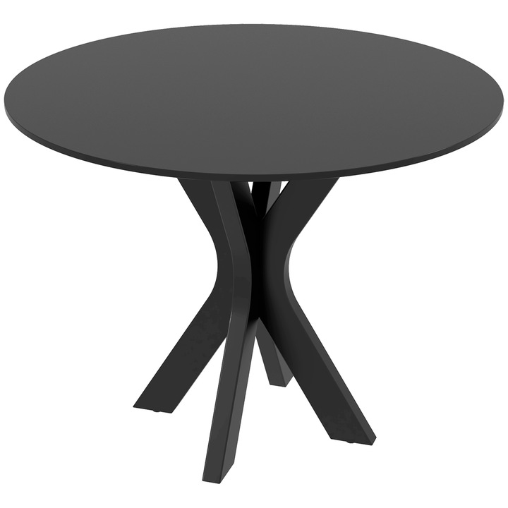 Кухненска маса Homcom, модерна, кръгла, МДФ/стомана, за 4 души, черна, 100x75см