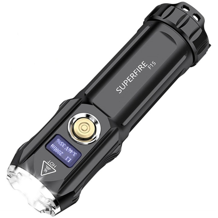 Фенер LED Superfire F15, 36W, 2000 lm, 300м, 3700 mAh батерия, USB-C зареждане, IP44