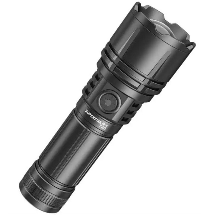 Фенер LED Superfire Y20, 20W, 1200 lm, 800м, 3700 mAh батерия, USB-C зареждане, IP43