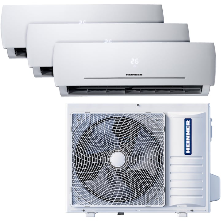 Aparat de aer conditionat multi-split Heinner 2 x 9000 BTU + 12000 BTU, unitate externa 24000 BTU, Clasa A++, functie iFeel, HACMS-HS249912WH++
