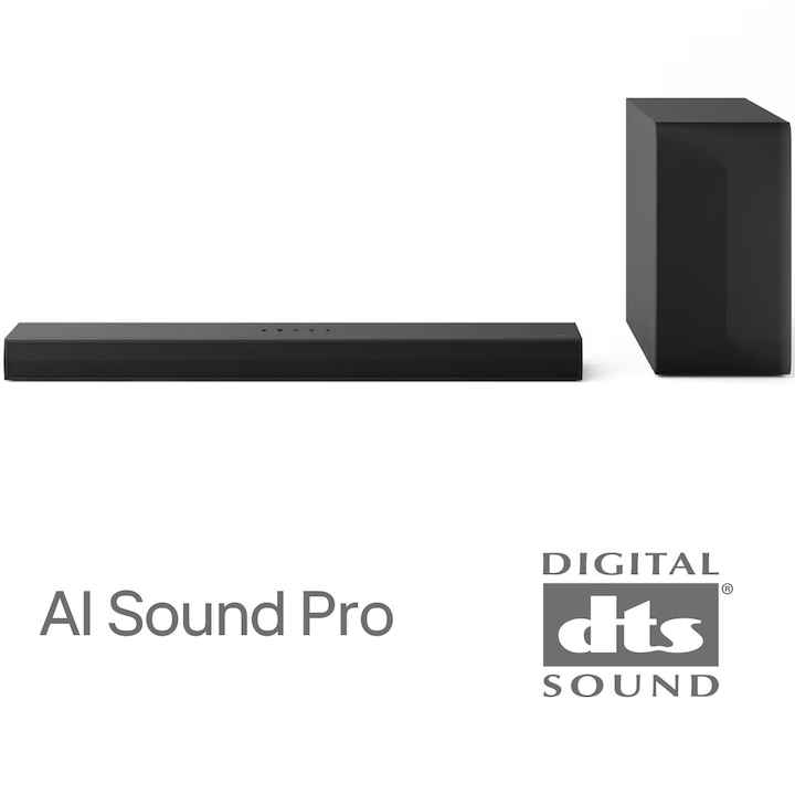 Soundbar LG S60T, 3.1 , 340W, Dolby Audio, Subwoofer Wireless, HDMI, USB, Negru