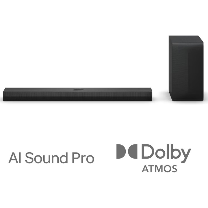 Саундбар LG S70TY, 3.1.1, 400W, Dolby Atmos, Subwoofer Wireless, HDMI, USB, Черен
