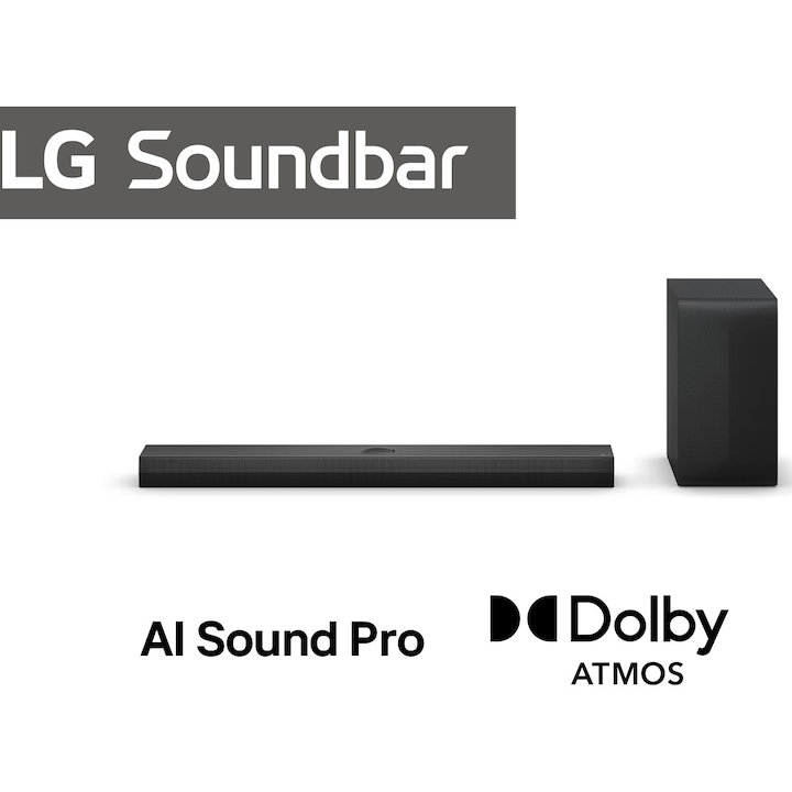 Саундбар LG S70TY, 3.1.1, 400W, Dolby Atmos, Subwoofer Wireless, HDMI, USB, Черен
