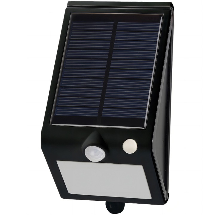 Lampa solara de perete Flink , detasabila, cu senzor de miscare, 230 lm, acumulator 3.7V 1200mAh 18650 Li-ion, IP44, Negru
