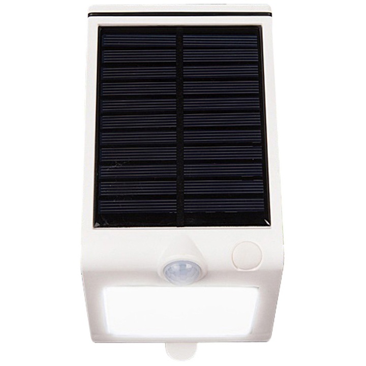 Lampa solara de perete Flink, detasabila, cu senzor de miscare, 230 lm, acumulator 3.7V 1200mAh 18650 Li-ion, IP44, Alb