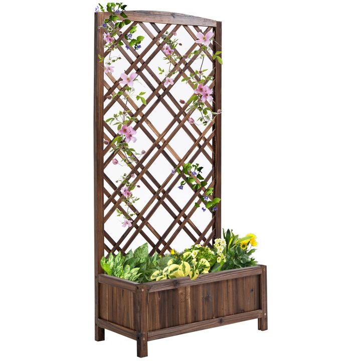 Jardiniera cu gratar Outsunny, lemn de abete, 60x30x122.5cm, Maro