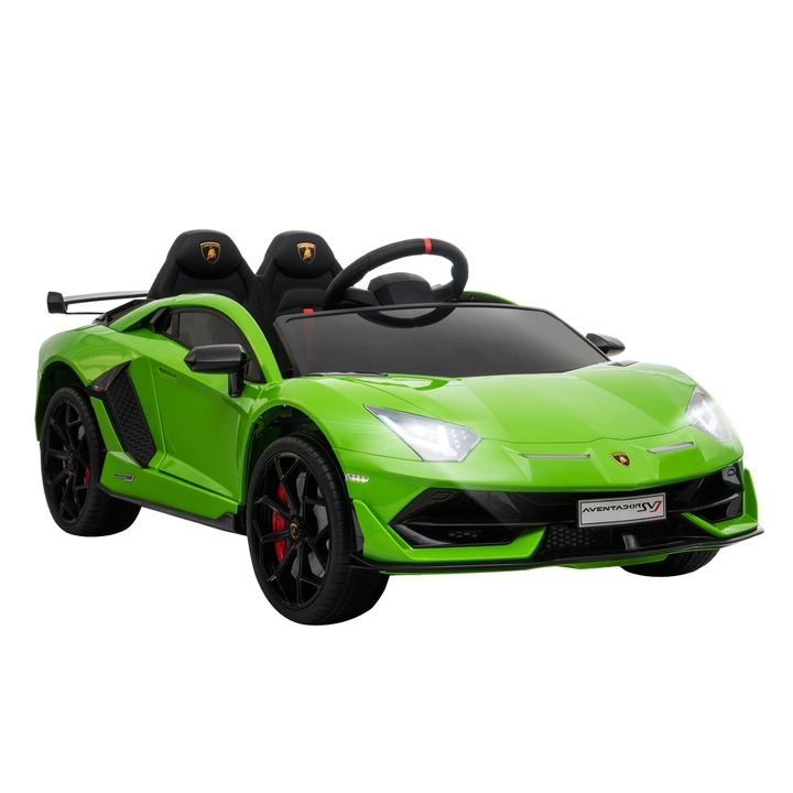 Masinuta electrica pentru copii Homcom Lamborghini Aventador, cu telecomanda, LED, Verde, 123x66.5x45.5cm