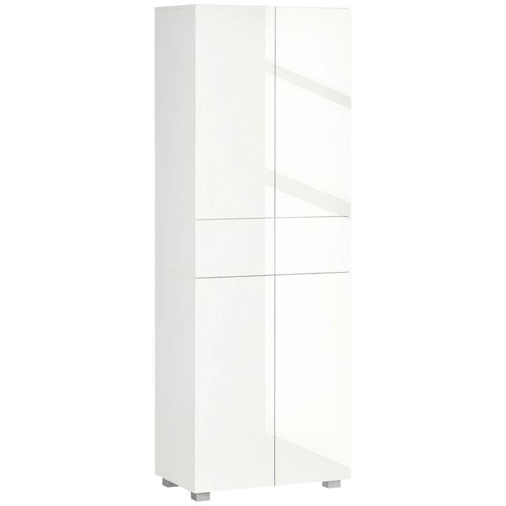 Dulap bucatarie Homcom, 5 rafturi, 2 sertare, alb lucios, 60x35x170cm