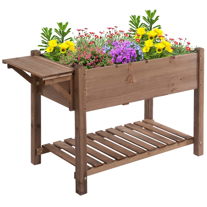Ghiveci flori Outsunny, lemn de abete, maro, 123x54x74cm