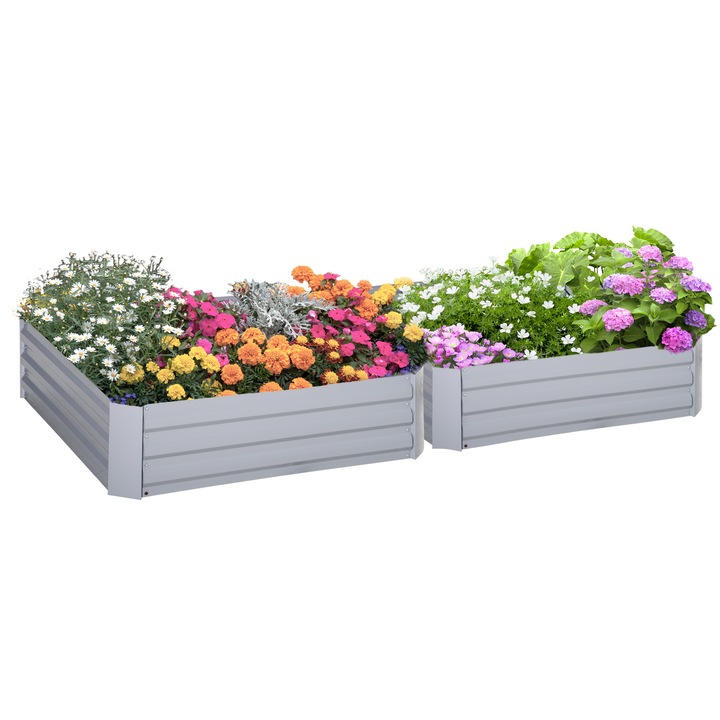 Set 2 Paturi Ridicate pentru Gradina, Outsunny, Metal, 100x100x30cm, Gri