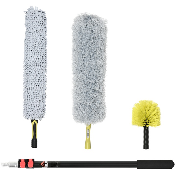 Set de Curatenie Homcom, Asta Telescopica, Spolverino Microfibra, Giallo e Grigio