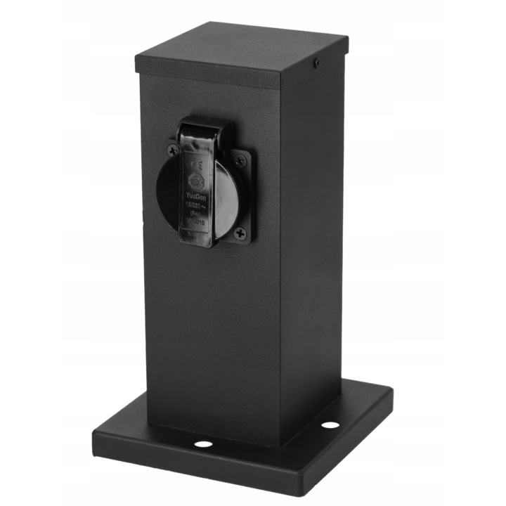 Stalp electric, are 1 priza 230V, ermetic, grad de protectie IP44, culoare neagra, aspect modern, rezistenta la conditiile meteorologice