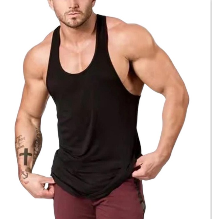 Maiou sport alb pentru barbati, bumbac, ideal pentru fitness sau antrenament, Negru