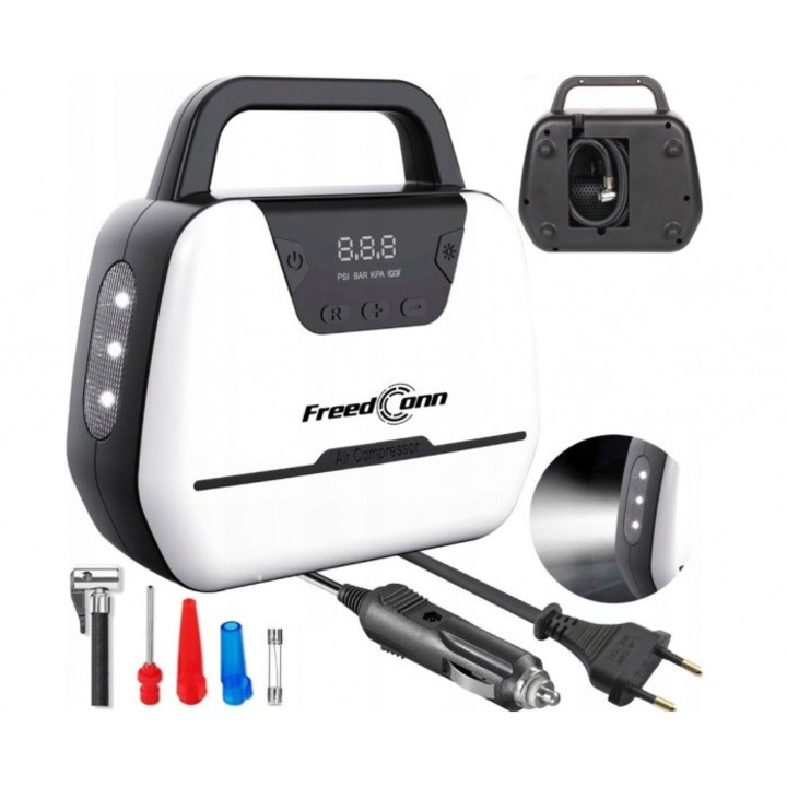 Compresor auto FreedConn ATJ1866, 120W, 10 bar, LED, negru/alb, 35l/min