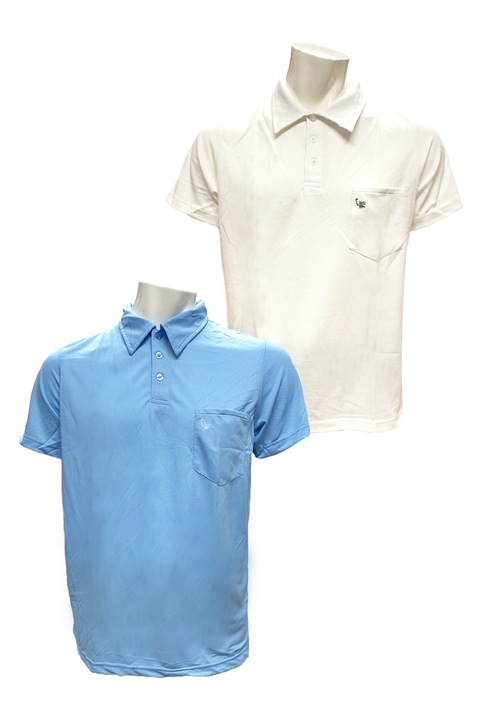 Комплект мъжки тениски с поло яка JUP 25031-2, 2 броя, Памук, S, Бял/Светлосин