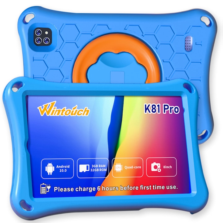 Tableta pentru copii NUBI Wintouch K81PRO, Android 7, 2 GB RAM, 7 inchi, 32 GB, WIFI, Doua camere, Control parental, Albastru