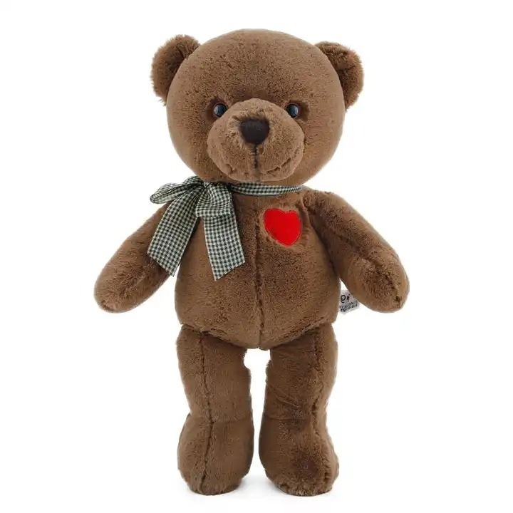 Плюшена играчка ТЕА, Мече с червено сърчице, кафяво, 35 см