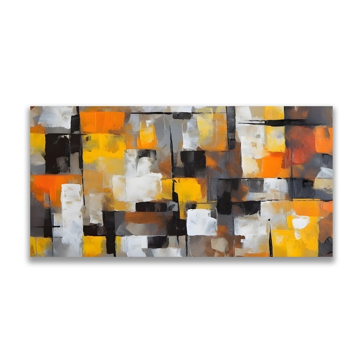 Първокласна картина на платно, LuxCanva® A1619, оранжева, жълта абстракция, 60 X 120 CM, 100% памучно платно 400 g/m2, дървена рамка, всекидневна, квадрати, цветна, декоративна, спалня, живи цветове