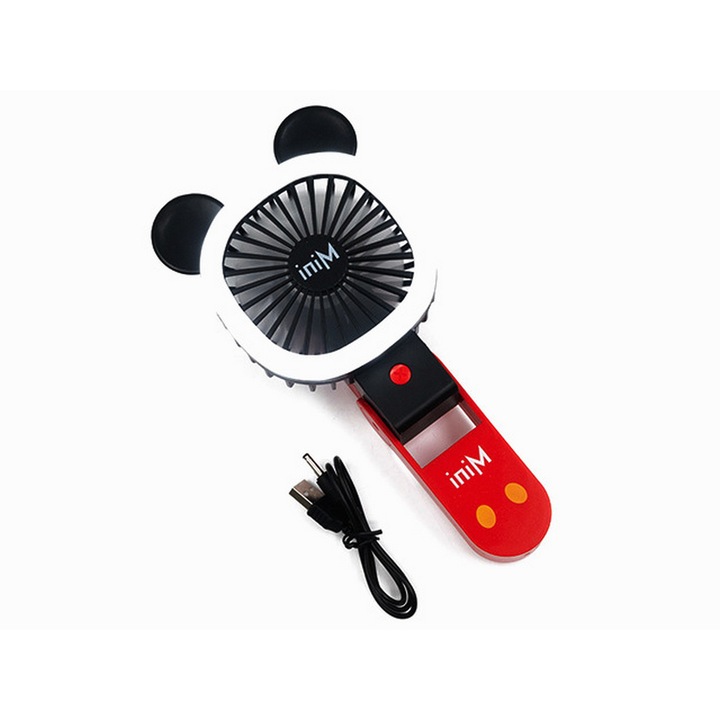 Мини вентилатор, Elemag, С дръжка, USB зареждане, Черен/Червен цвят