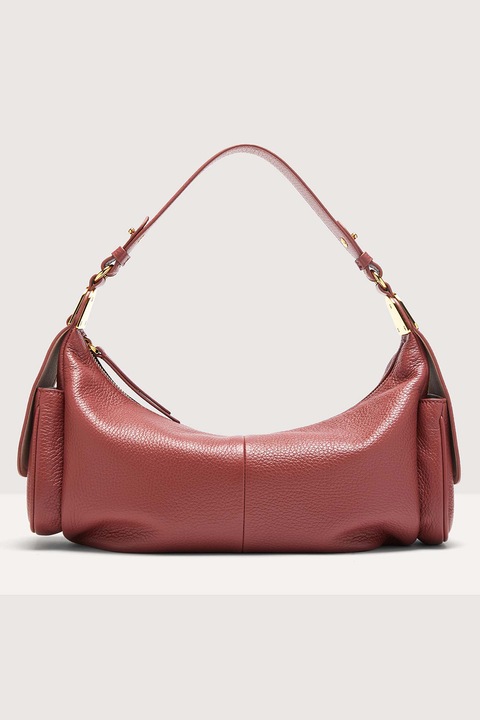 COCCINELLE, Geanta de piele texturata Campus, Rosu inchis