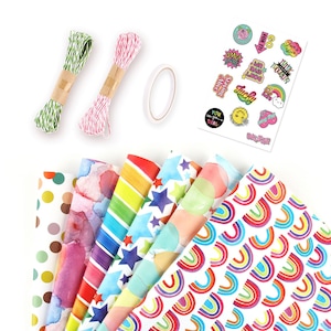 Set 6 hartie ambalat cadouri, Darklove, 70×50cm, Cu 10m coarda de hartie x 2, etichete si adeziv pe doua fete, Elemente de craciun, Pentru ziua de nastere, ziua indragostitilor, petrecere si felicitari, Multicolor