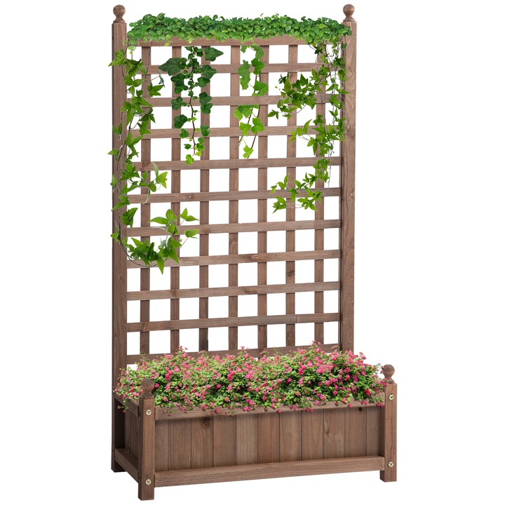 Jardiniera cu spalier Outsunny, lemn, drenaj, 64x28x120cm, Maro