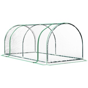 Sera tip tunel Outsunny, PVC/otel, 200x100x80cm, verde inchis/transparent