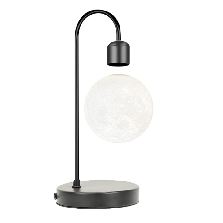 Левитираща лунна нощна лампа и безжично зарядно устройство, Latauar, сензорно управление ВКЛ./ИЗКЛ., магнитен LED източник на светлина, черен