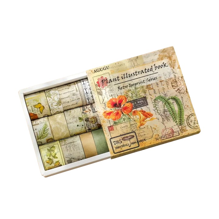 Set de 20 role banda adeziva washi, colectia modele cu plante, multicolor