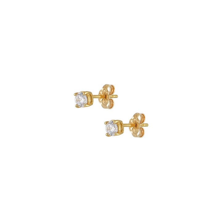 Cercei stud Max Dilon Diana, aur galben 14K, zirconiu Swarovski alb, 4mm