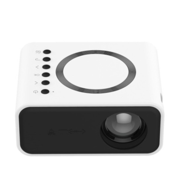 Видео проектор, мини дистанционно, стойка за мобилен телефон, домашна мултимедия, бял