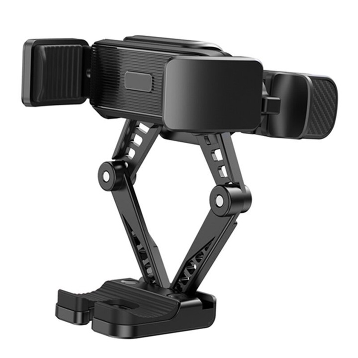 Suport auto pentru telefon, montare pe grila de ventilatie, sistem de prindere cu blocare automata, picioruse rabatabile, rotire 360, diagonala maxima 4.7-7", ABS, Negru