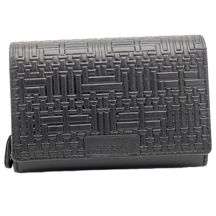 Portofel de Dama din Piele Naturala, Micutz® Premium, Negru, Colectia La Scala Luxury, 15x10x4 cm