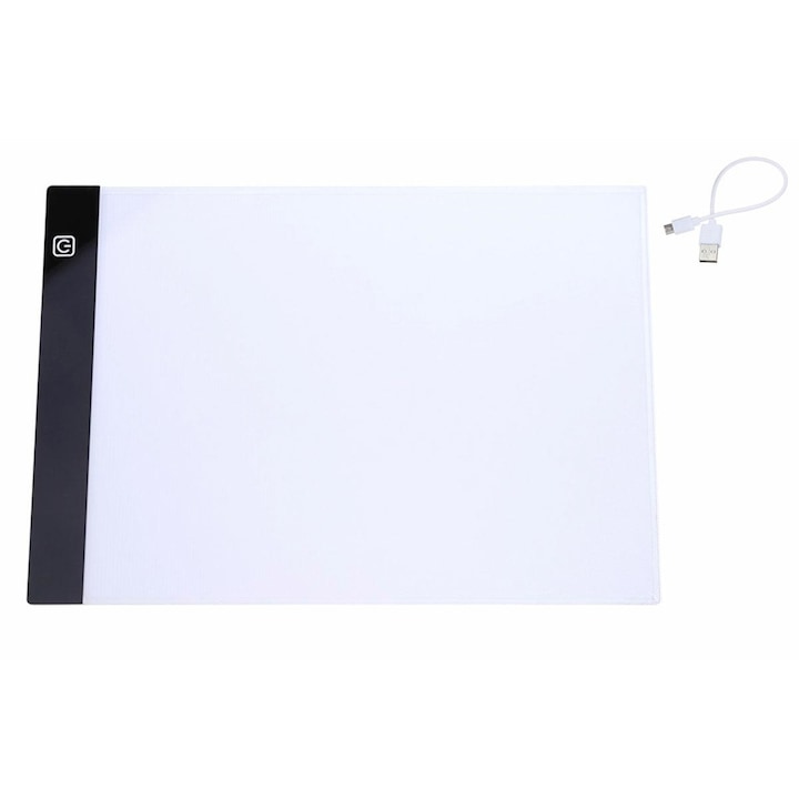 Дъска за рисуване A4, Zola, с LED подсветка, 3 нива на осветеност, 1.8W, microUSB, 23x30.5x0.35 см, прозрачна