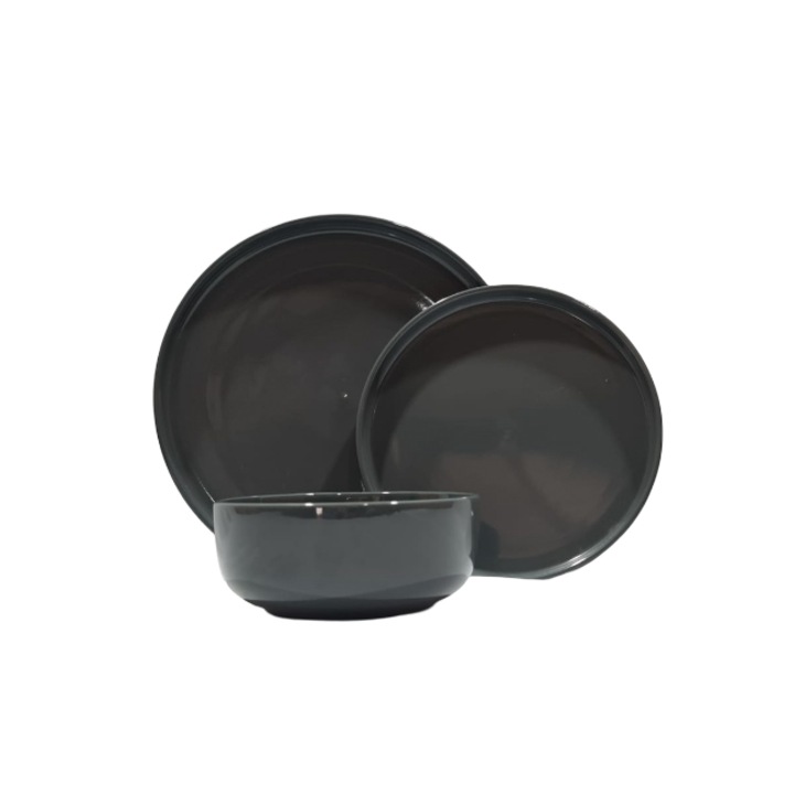 Set 12 piese serviciu de masa 2farfurii +1 bol gri mat