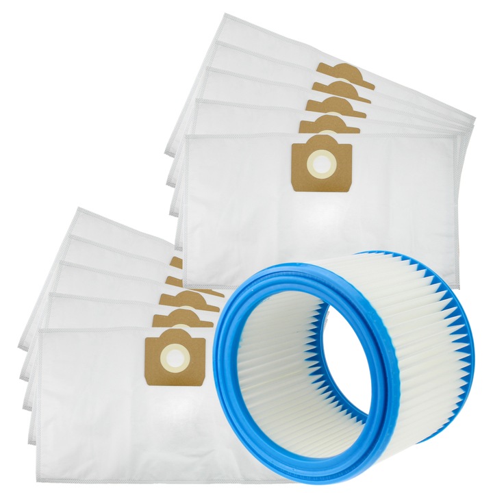 Комплект от 10 торби + миещ се филтър BOSCH 2607432024, съвместим с прахосмукачки BOSCH GAS 15 L, GAS 20 L SFC, GAS 1200 L, MAKITA VCxxx P-70219