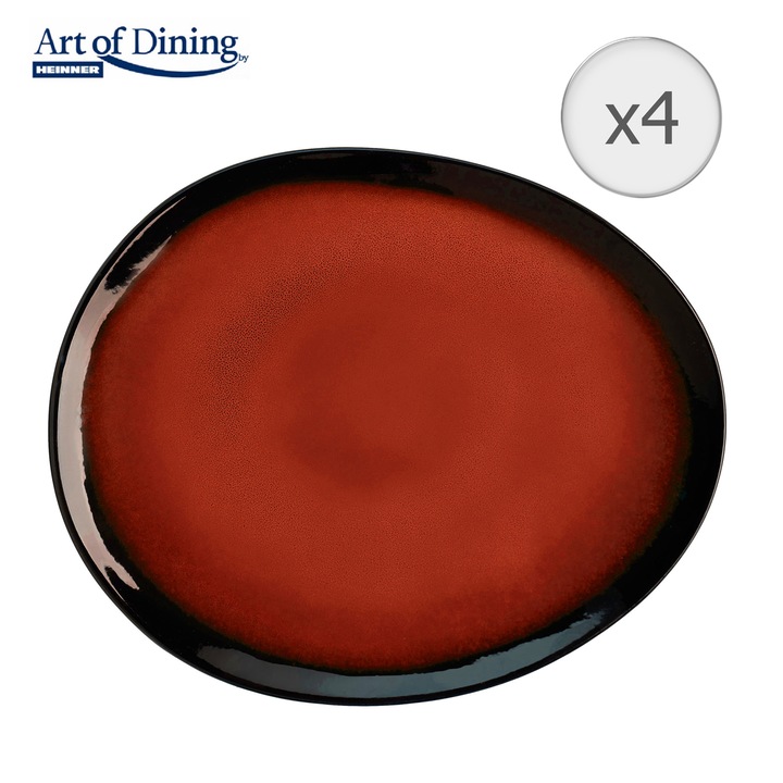 Set 4 farfurii ovale Art of dining by Heinner Vulcano, ceramica, 28 cm