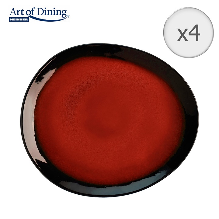Set 4 farfurii ovale Art of dining by Heinner Vulcano, ceramica, 21 cm