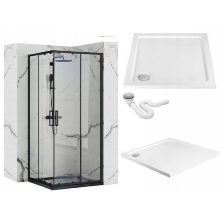 Комплект душ кабина Rea 90x90 Punto Black Profile + корито Savoy White Rea