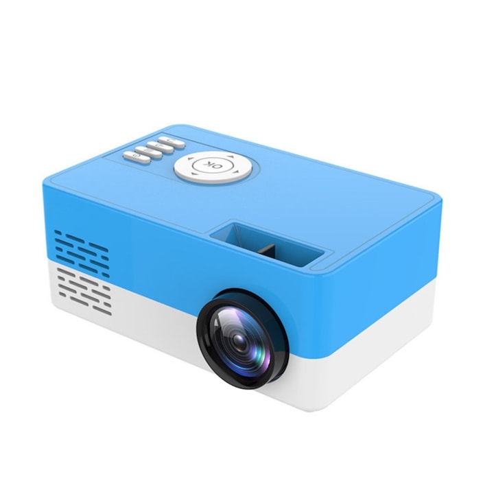 Преносим видео проектор, 1080P HD Mini LED със стойка, AV/HDMI/USB/TF, синьо бял