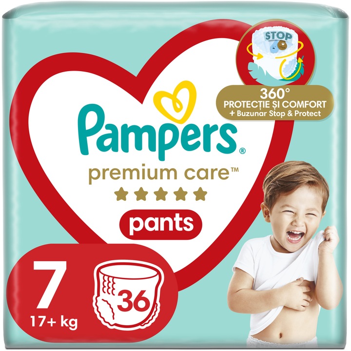 Scutece-chilotel Pampers Premium Care Pants Mega Box Marimea 7, 17kg+, 36 buc
