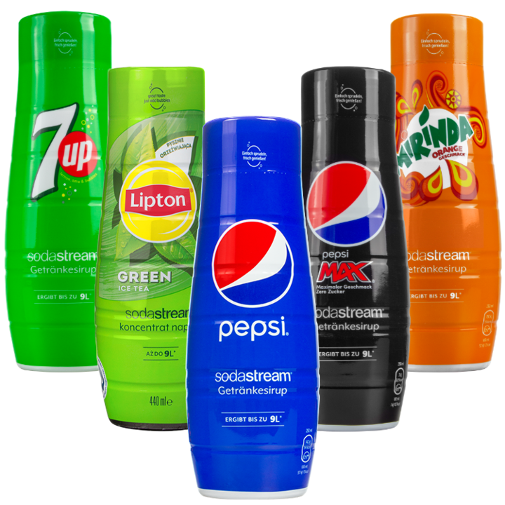 Szirup SodaStream Pepsi, Pepsi MAX, Mirinda, 7UP, Lipton Zöld Tea, 5db