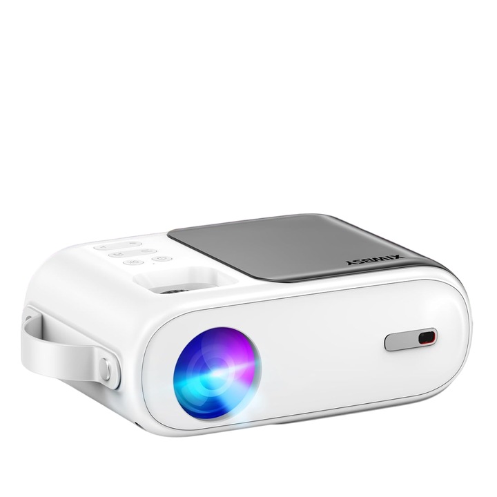 Видео LED проектор, 60000 часа лампа, мини, 9500 lux, fullhd, wifi, bluetooth, бял