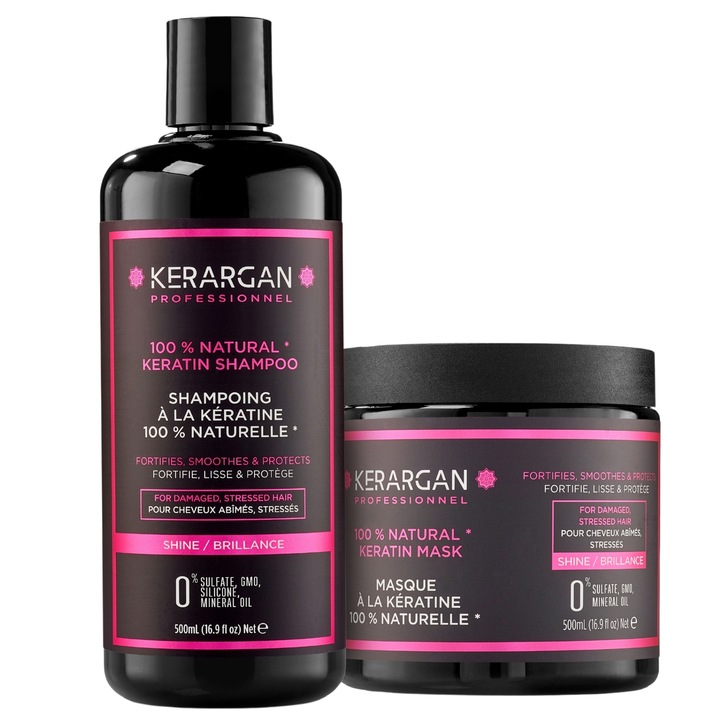 Set Tratament de Par Kerargan Ultra Repair, Keratina, Roz, 2x500ml