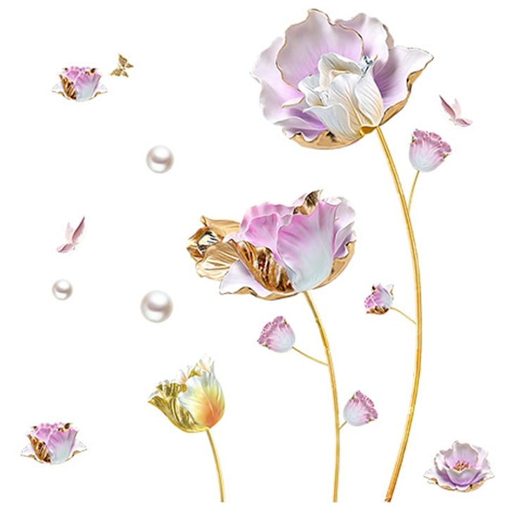 Sticker Decorativ Autoadeziv CCmax, Trandafiri Mov, Auriu 1140x840 mm