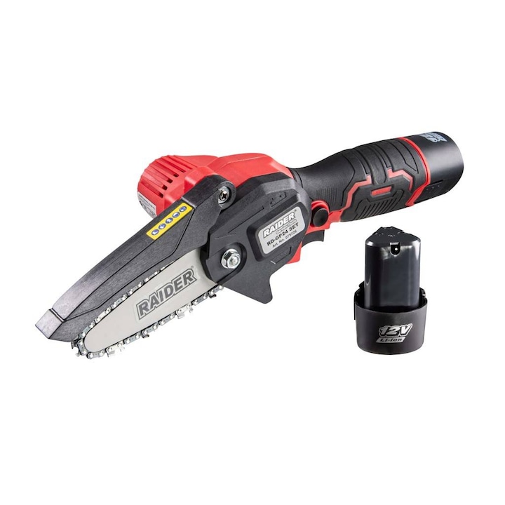 Mini-fierastrau de gradina 12V 4” 2x2Ah cu 3 lanturi in cutie RAIDER RD-GP24