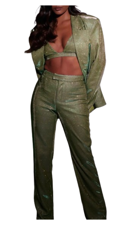 Compleu Dama, Stralucitor, Trei Piese, Din Lurex, Culoare Verde Auriu, Marimea S, Elia Swimwear