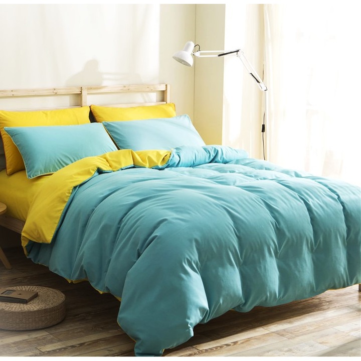 Ranforce pamut ágynemű, sárga-világoskék, 2 személyes, 50X70, 260X240, 4 db