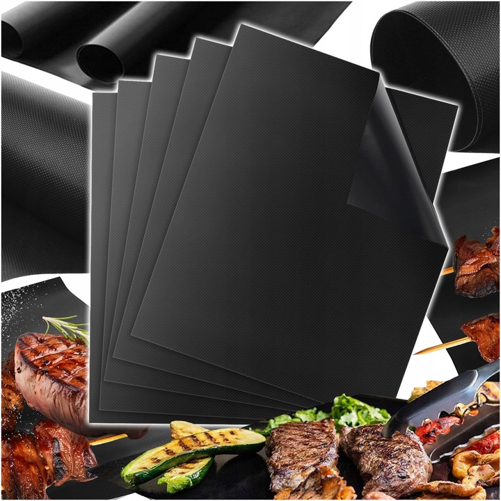 Set 5 bucati foi de copt din teflon pentru gratar si cuptor